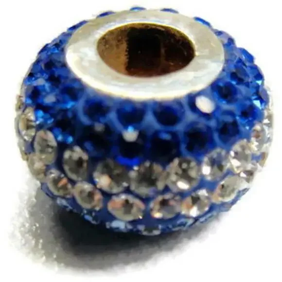 Bead Spacer Blue White Simulated Cubic Zirconia Vintage Sterling Silver 925 - Picture 9 of 10